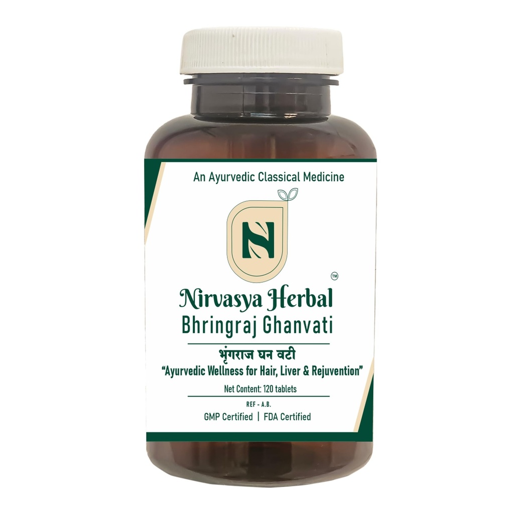 Bhringraj Ghanvati Ayurvedic Tablets for Hair Growth, Liver Health and Skin Wellness, 120 Count