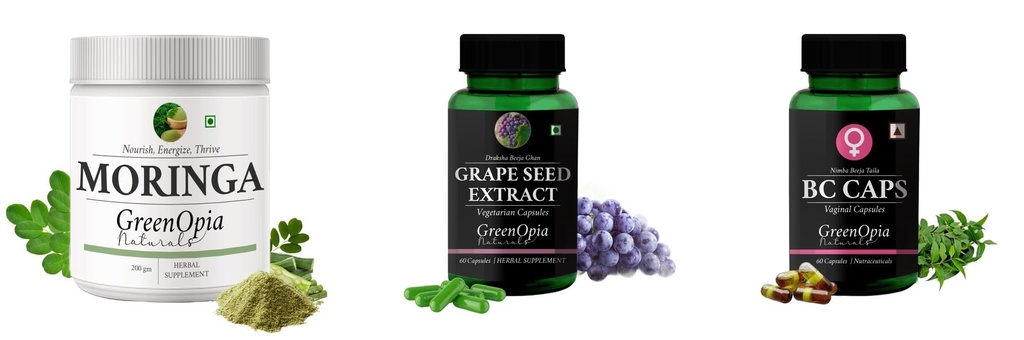Moringa-oleifera-powder, Grape-seed-extract-60-vegetarian-capsules, Bc-caps-vaginal-capsules Combo | Convenient Nutrition & Wellness Routine | Multi-Product Pack
