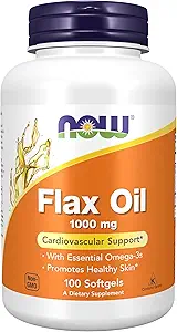MAINTENANT Aliments suppléments, huile de lin 1 000 mg avec huile de lin biologique, soutien cardiovasculaire*, 100 softgels
