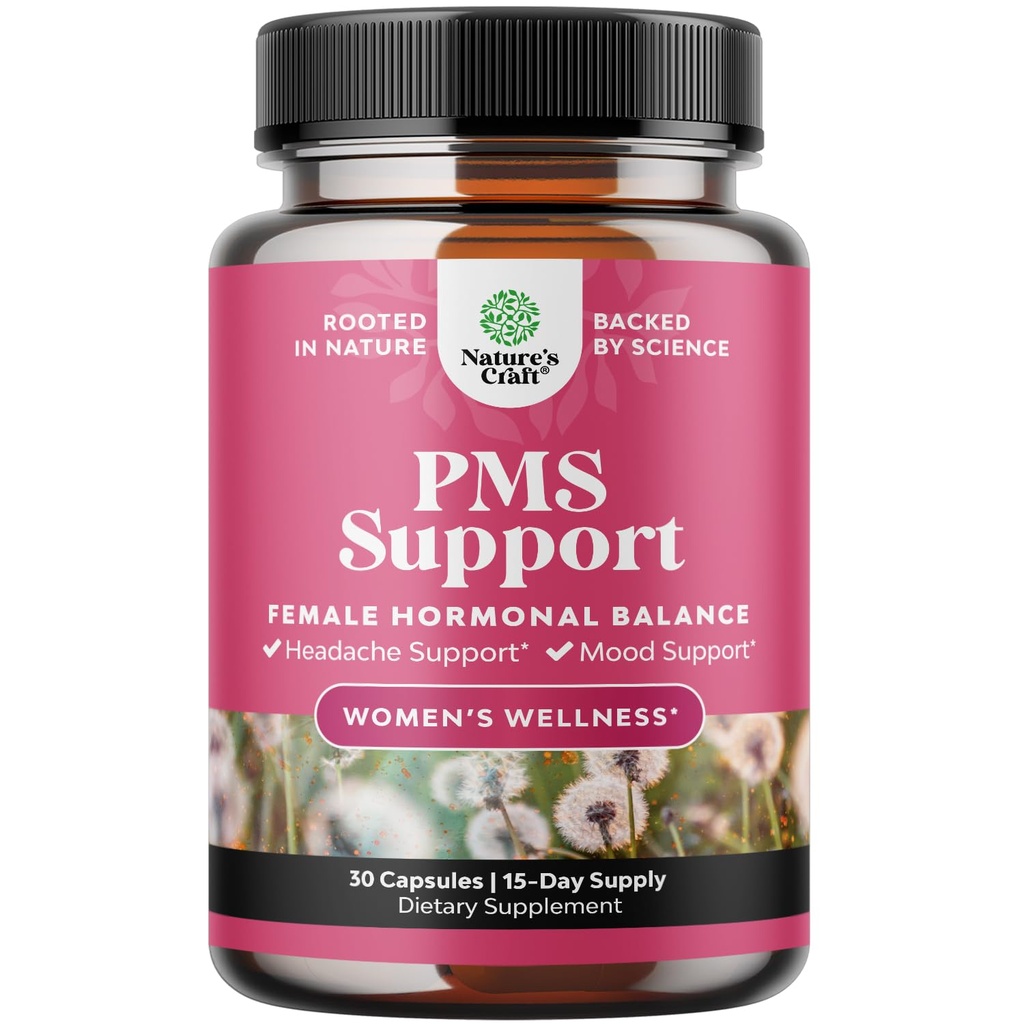 Supplément de soutien PMS pour les femmes – Équilibre hormonal pour les femmes et la facilité menstruelle avec DIM, Chasteberry, Black Cohosh & Ashwagandha - pour les périodes Crampes Ease, Ménopause Bloating, Mood Swing – 30 Ct