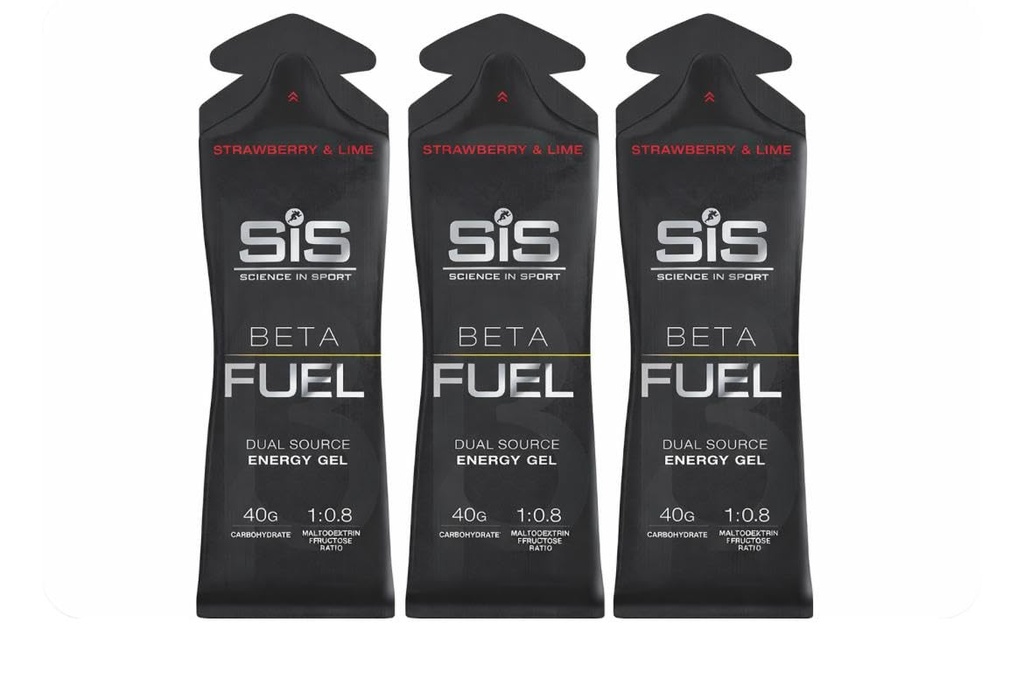 Science in Sport Beta Fuel Gels Dual Source Energy Gel, Strawberry and Lime Flavour, 40 g of Carbs Per Pack, 60 ml Pack Of 3