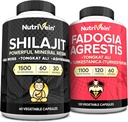 Nutrivein Premium Shilajit Capsules et Fadogia Agrestis Supplément Bundle: puissant Shilajit pour les femmes et les hommes + Fadogia Agrestis avec Tongkat Ali Supplément pour la performance, l'endurance et la vitalité