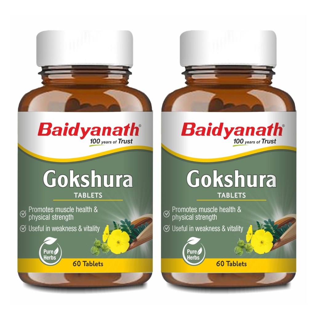 Baidyanath Ayurved Gokshura - 60 Tablets | Supports Strength & Vitality (Pack of 2)
