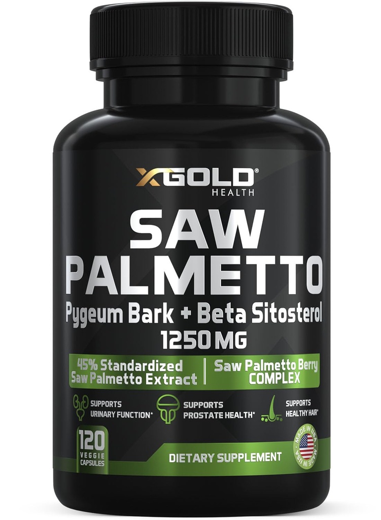 X Gold Health Saw Palmetto Prostate Supplément pour les hommes Pygeum Bark.