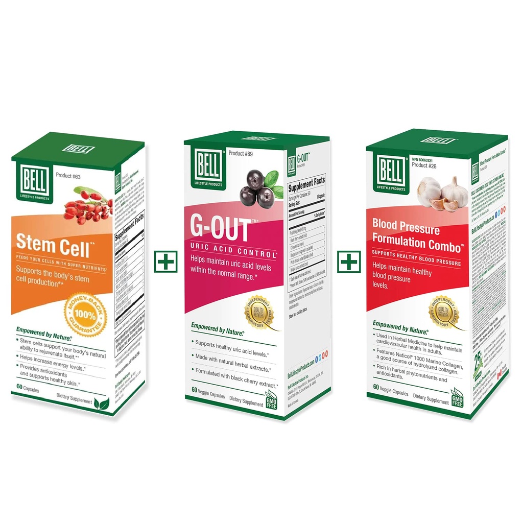 Bell Bundle – Soutien de la pression artérielle saine, Suppléments de cellules souches, et G-out Uric Acid Cleanse – 25 ans dans le monde entier, vendu directement par le fabricant