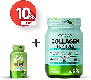 ORZAX Immune Support 9-en-1 Complément puissant et collagène Peptides Poudre non aromatisée 16 oz, groupe