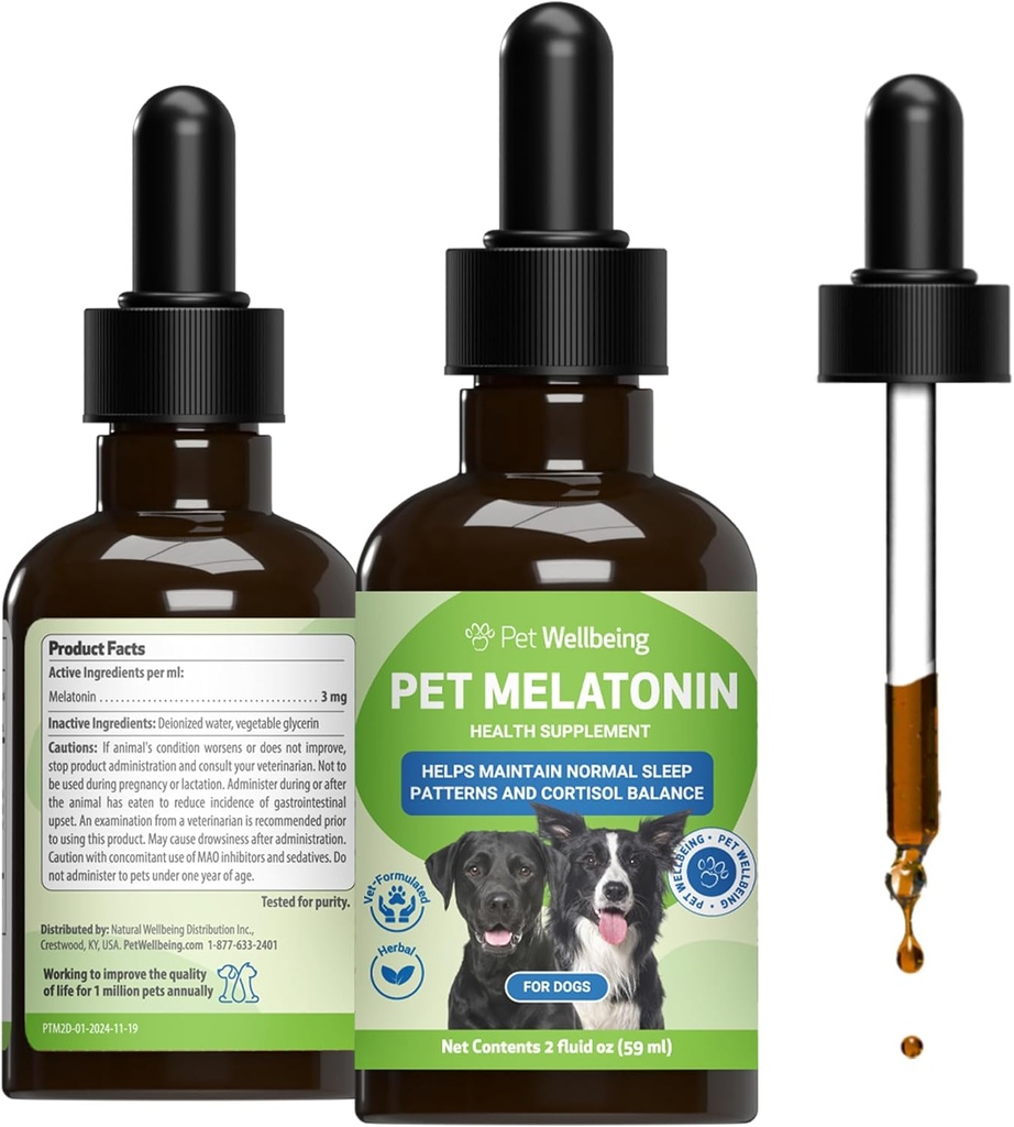Animaux de compagnie Bien-être Mélatonine pour chiens - Soutient la santé adrénale, l'équilibre de cortisol, aide à maintenir des modèles de sommeil normaux - Vétérinaire-formulé supplément liquide 2 fl oz (59 ml)