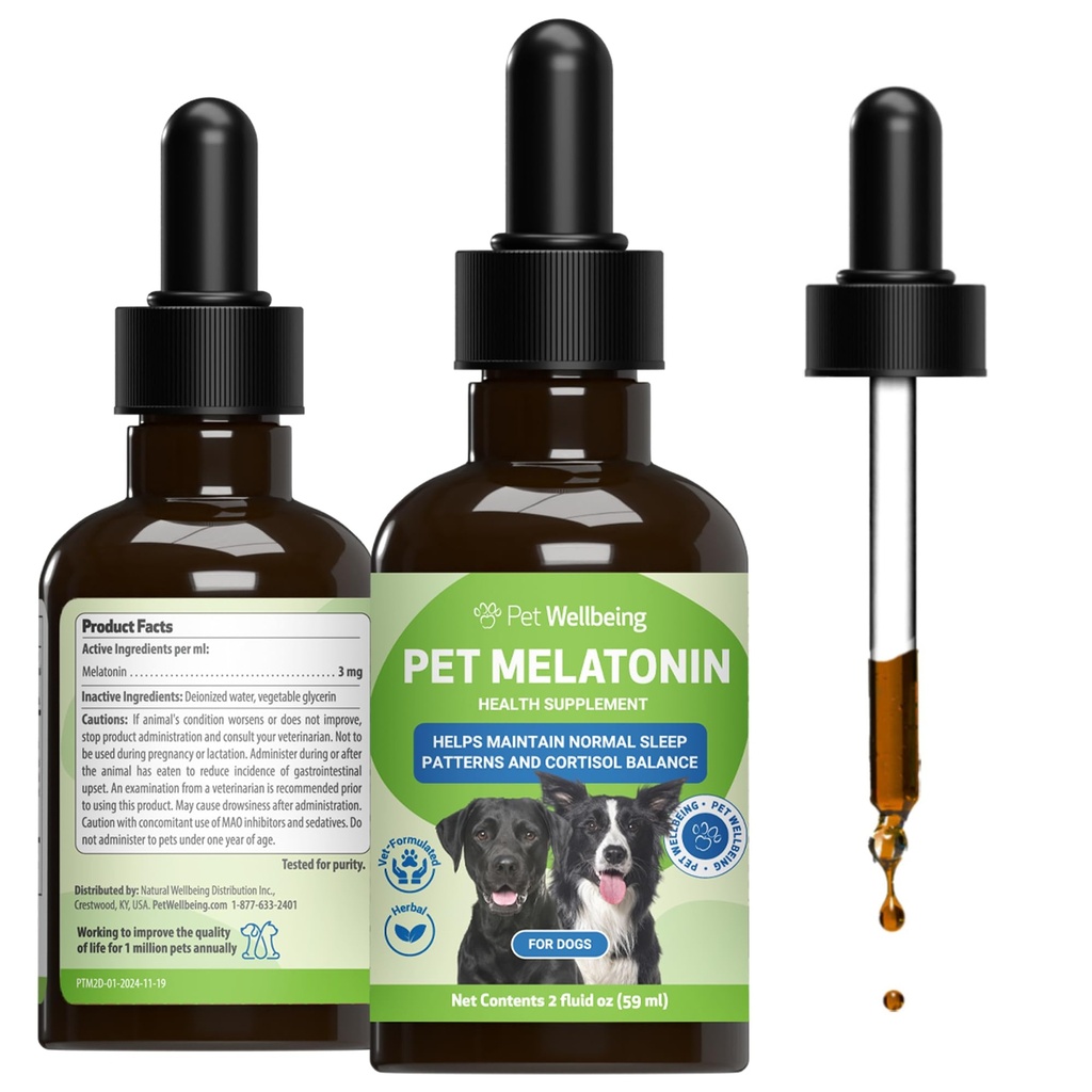 Animaux de compagnie Bien-être Mélatonine pour chiens - Soutient la santé adrénale, l'équilibre de cortisol, aide à maintenir des modèles de sommeil normaux - Vétérinaire-formulé supplément liquide 2 fl oz (59 ml)