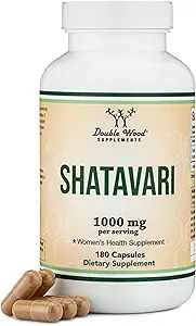 Capsules Shatavari biologiques - Poudre Shatavari biologique par portion (180 capsules, approvisionnement de 90 jours) pour la production d'hormones et de prolactine (non OGM, sans gluten, sans végétalien) par Double Wood