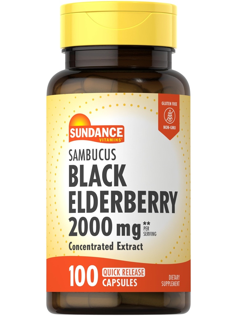 Sundance Sambucus Black Elderberry Capsules $ 2000mg $ 100 Comte $ Supplément sans OGM et sans gluten