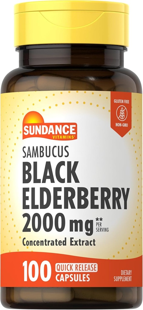 Sundance Sambucus Black Elderberry Capsules $ 2000mg $ 100 Comte $ Supplément sans OGM et sans gluten