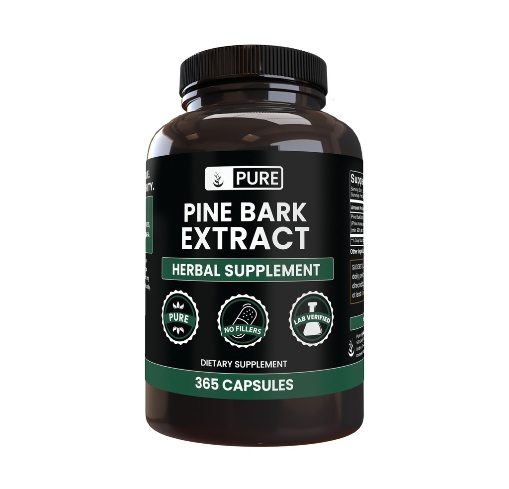 PURE ORIGINAL INGRÉDIENTS Extrait d'écorce de pin (365 capsules) Pas de magnésie ou de farine de riz, toujours pur