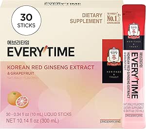 JUNG KWAN JANG Tous les fois Coréen Ginseng Rouge Extrait Stick 1000mg & Pamplemousse - Vegan Ginseng Root Energy Drink Liquid Stick Suppléments - Build Stamina & Immunity, No Caffeine (30 Sticks)