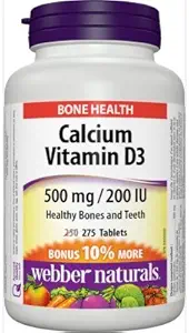 Webber Naturals Carbonate de calcium 500mg avec vitamine D3 200iu, 275 Tabs Bonus Pack