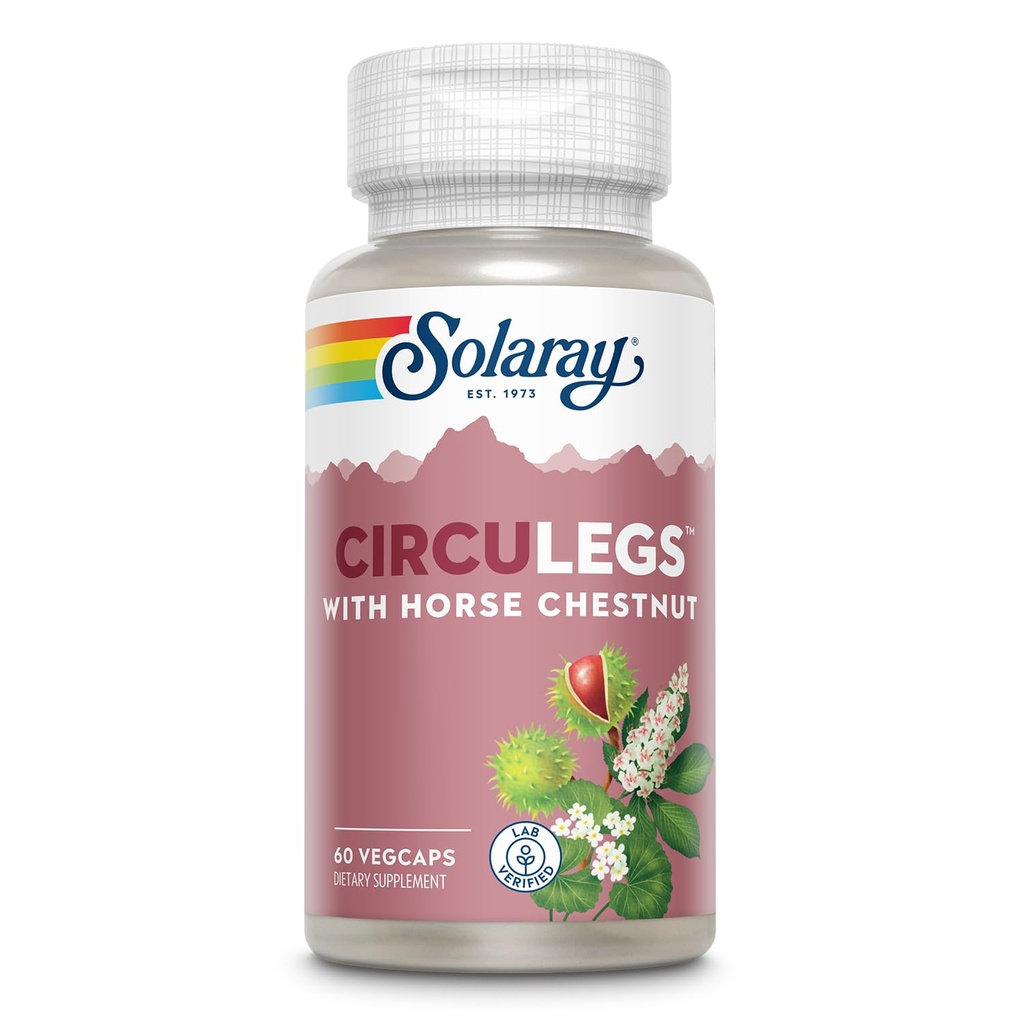 Solaray CircuLegs avec extrait de châtaigne de cheval, Gotu Kola, balai de boucher, et plus, support de circulation et de veine pour les jambes saines, garantie de 60 jours, laboratoire vérifié (30 Serv, 60 VegCaps)