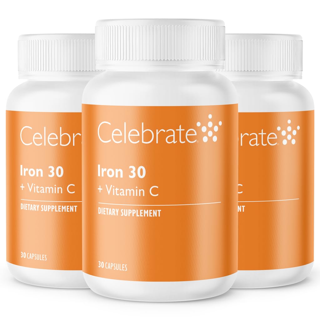 Célébrez le supplément de fer à la vitamine C - 30mg Fer, 60mg Vitamine C, Vitamines bariatriques pour les patients atteints de SDF, Chirurgie par voie verticale et gastrique – 90 Capsules