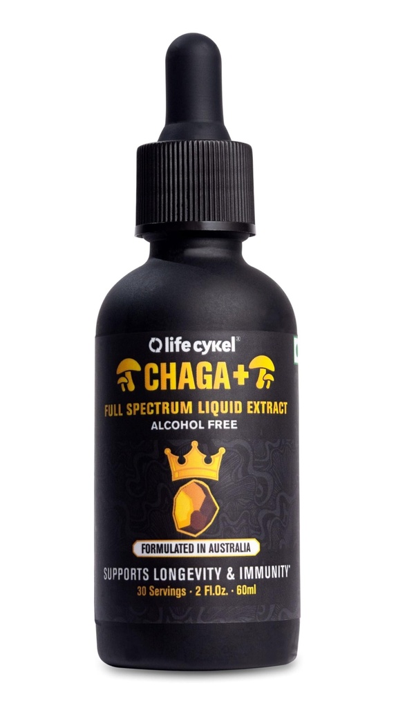Life Cykel Chaga Mushroom Extract | Full Spectrum Liquid Extract | Worlds Most Trusted Mushroom Supplements | Premium Dual Extract |100% Vegan | Immunity | Anti-Aging | 60 mL