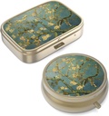 Pill Case Pill Box with Mirror Retro Small Pill Case for Purse or Pocket Bronze Pill Box or Vitamines, Huile de poisson, Suppléments, Pill Containe Travel Gifts(2PCS)
