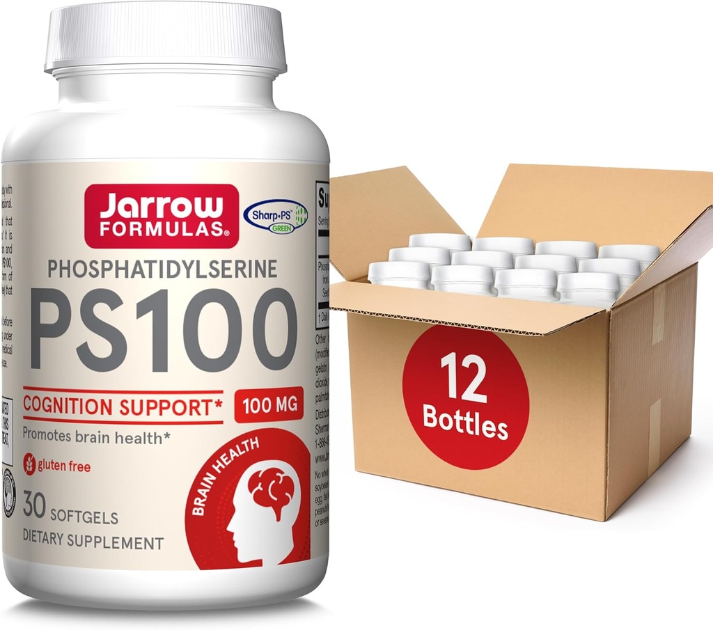 Jarrow Formulas PS100 Phosphatidylserine 100 mg, Dietary Supplement for Brain Health and Cognition Support, 30 Softgels, 10-30 Day Supply, Pack of 12