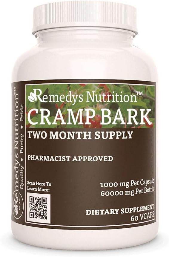 Remedy's nutrition Cramp Bark | 1,000 mg, 60 Vegan Capsules Herbal Dietary Supplement | Two Month Supply