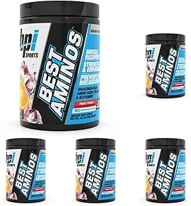 BPI Sports Best Aminos - BCAA Powder Post Workout & Glutamine Recovery Drink with Branched Chain Amino Acides for Hydratation & Recovery, pour les hommes et les femmes - Fruit Punch - 25 portions (paquet de 5)