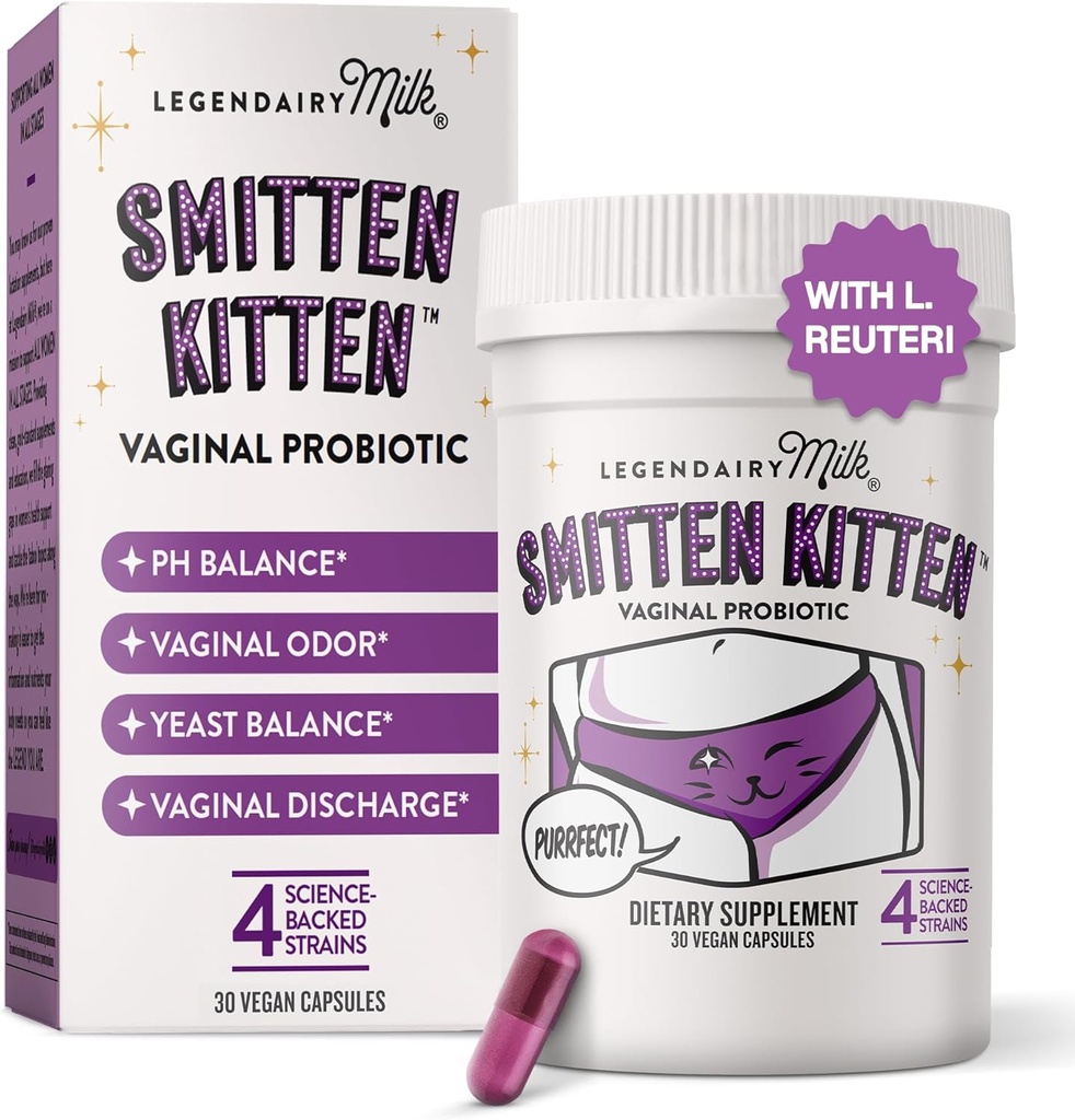 Legendairy Milk Smitten KittenMC - Probiotiques vaginaux pour les femmes - Probiotiques étudiés cliniquement Lactobacillus Reuteri pour la santé vaginale des femmes - soutient l'équilibre du pH, la flore et le bien-être du système urinaire