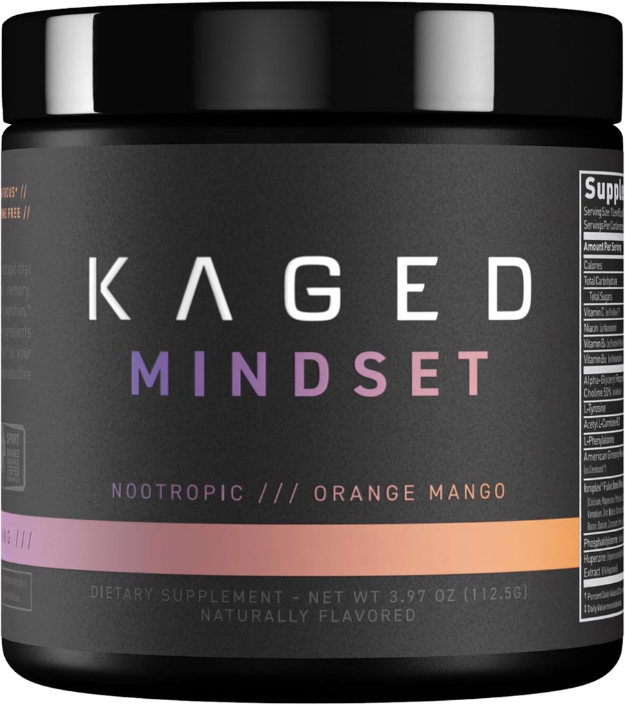 Formule nootrope kaged, Mindset, supplément de focus et de productivité, Stimulant libre, améliore la mémoire, l'humeur, la clarté, 30 services
