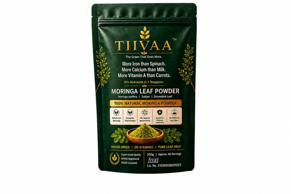 Moringa Leaf Powder 200g | Shade-Dried, Leaf-Only, Dust-Free | Boosts Immunity, Energy & Digestion | Drumstick Powder | Sourced from USDA Certified Organic Farms | FSSAI Certified