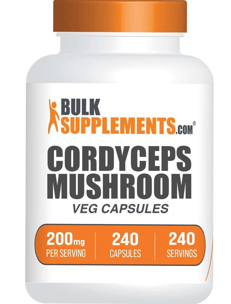 BulkSupplements.com Capsules de champignons Cordyceps - Extrait de Cordyceps, de Cordyceps Sinensis - Sans gluten, portion équivalente de 2000mg - 1 gélule par portion, 240 gélules (paquet de 1)