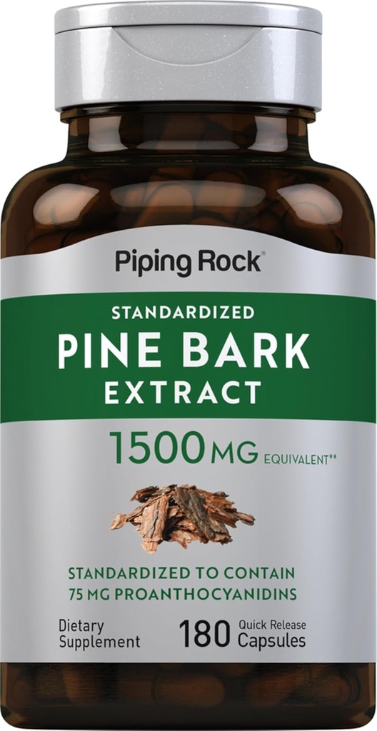 Piping Rock Pine Bark Extract Capsules | 1500mg | 180 Count | Non-GMO, Gluten Free Supplement
