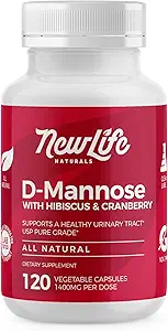 NewLife Naturals D-Mannose Capsules avec extraits de canneberge et d'hibiscus Complément de santé naturel pour le trac urinaire de 1400mg Poudre de légumes purs