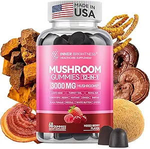 Reishi Mushroom Capsules, avec Cordyceps & Chaga Mushroom, Ashwagandha, Complexe pour la santé immunitaire, Vitalité, Énergie et Focus, 60 Compte
