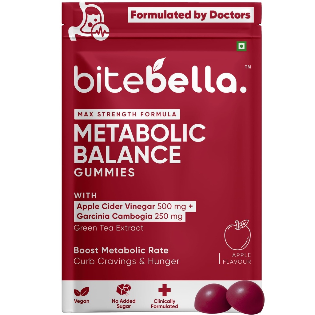 Metabolic Balance Gummies | Apple Cider Vinegar 500mg + Garcinia Cambogia 250mg | Boost Metabolism & Curb Cravings | Apple Flavour | 30 Gummies (Pack of 1)