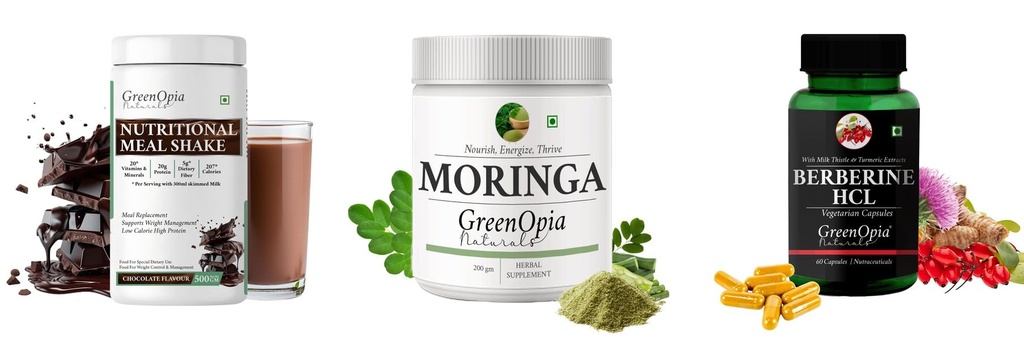 Nutritional-meal-shake-chocolate, Moringa-oleifera-powder, Berberine-hcl-vegetarian-capsules Combo | Convenient Nutrition & Wellness Routine | Multi-Product Pack