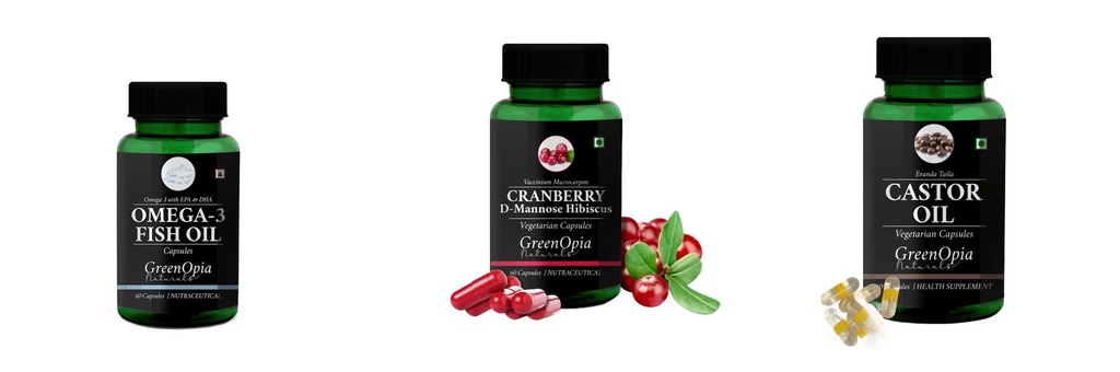 Fish, Cranberry-d-mannose-hibiscus, Castor Combo | Convenient Nutrition & Wellness Routine | Multi-Product Pack