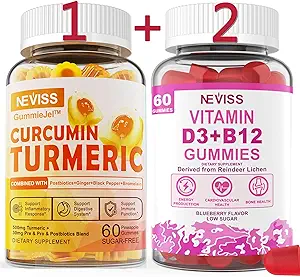 3 Pack Turmeric Curcumin + Vitamin D3 & B12 Gummies, Vegan