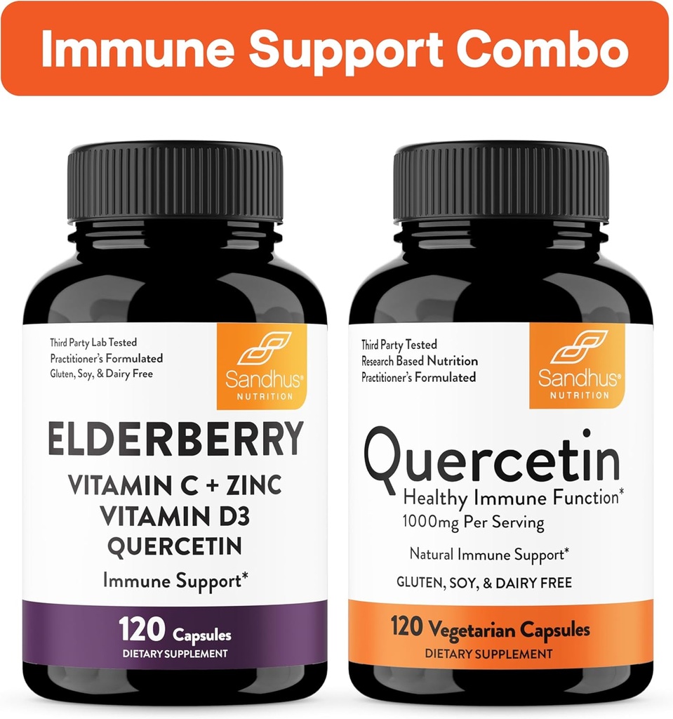 Sandhu's Immune Support Combo | Elderberry & Quercetin Capsules Bundle | Supports Immune Health