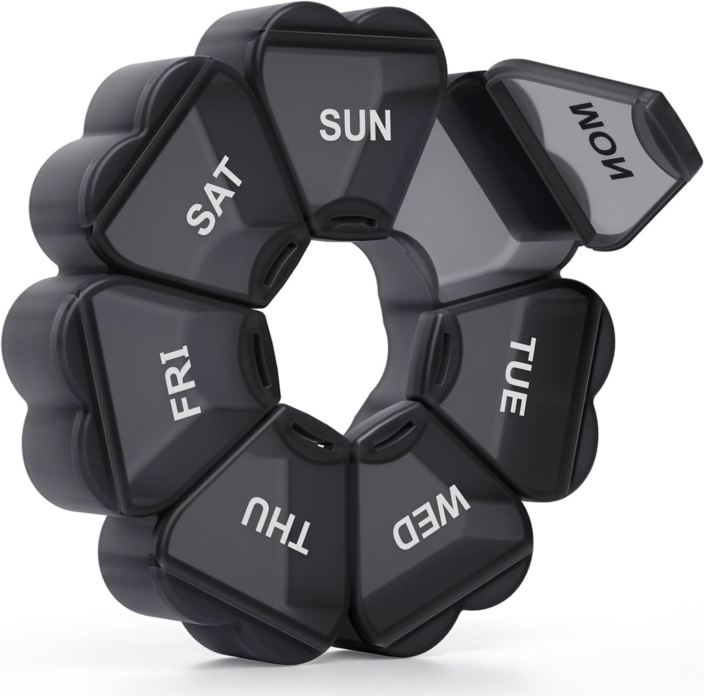 Grand organisateur hebdomadaire de pilules, boîte à pilules 7 jours, KAPENS Cas quotidien de vitamines Compartiments de grande capacité, contenants de pilules pour suppléments de médecine de l'huile de poisson, noir