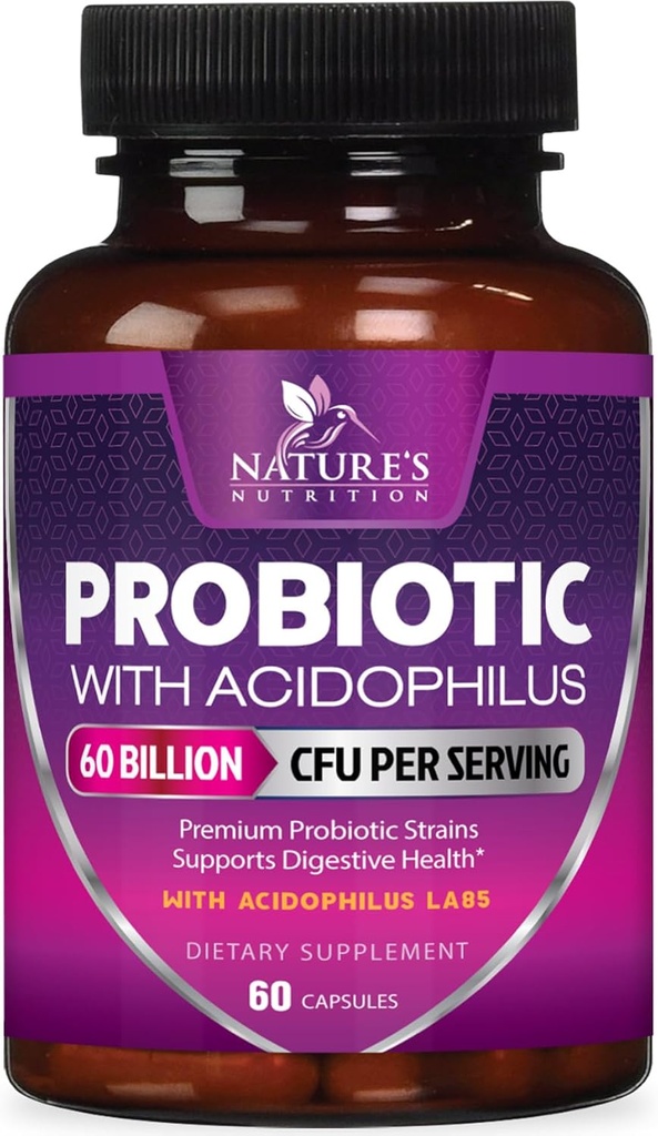 Probiotiques 60 milliards d'UFC par portion - 10 souches + prébiotiques - Santé digestive, Gut & Immune Support - Supports Constipation occasionnelle, gaz et ballonnement pour les femmes et les hommes Plateau stable - 60 capsules