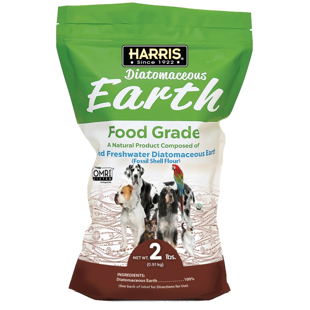 Harris Food Grade Diatomée Terre pour les animaux domestiques, pour les chats, chiens, chevaux et animaux domestiques, certifié pour usage biologique, 2 LB Sac