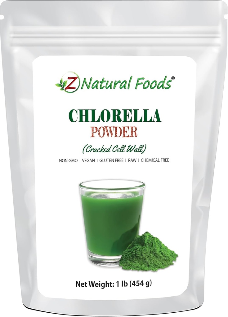 Z Aliments naturels Poudre de Chlorella, Protéines de mur de cellules craquées, Poudre de superaliments d'algues vertes bleues, parfait pour les smoothies, boissons, recettes, cru, non OGM, sans gluten, végétalien, 1 lb