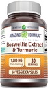 Formules étonnantes Boswellia Extract & Turmeric Supplement $ 1200 Mg par service $ 60 Capsules Veggie $ Non-GMO $ Sans gluten $ Fabriqué aux États-Unis $