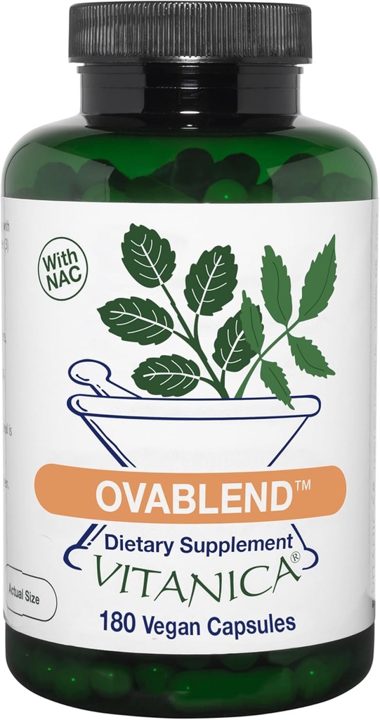 Vitanica OvaBlend - Santé ovarienne et équilibre hormonal pour les femmes - Supplément de soutien endocrinien avec racine de Sarsaparilla et NAC - Supplément alimentaire à base de plantes pour les femmes - Pro Logo - 180 Caps végétaliens
