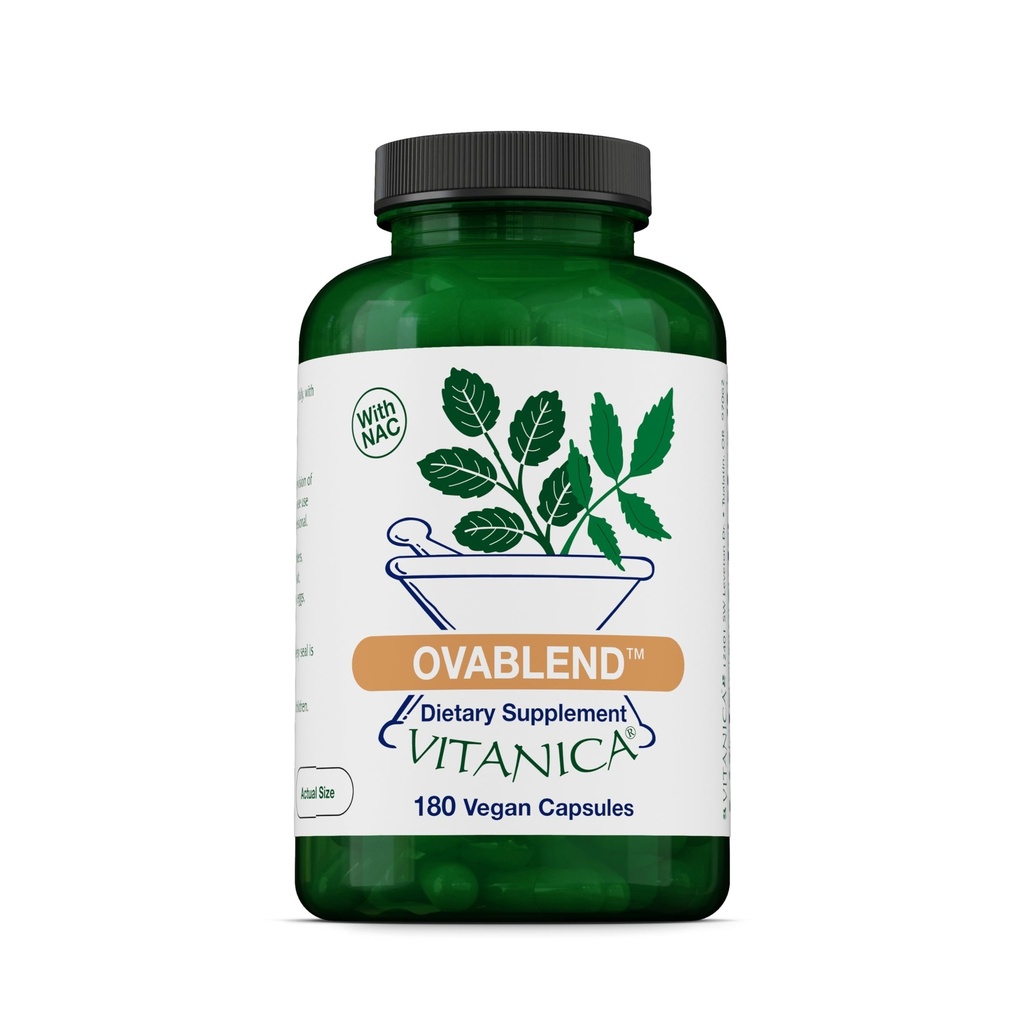 Vitanica OvaBlend - Santé ovarienne et équilibre hormonal pour les femmes - Supplément de soutien endocrinien avec racine de Sarsaparilla et NAC - Supplément alimentaire à base de plantes pour les femmes - Pro Logo - 180 Caps végétaliens