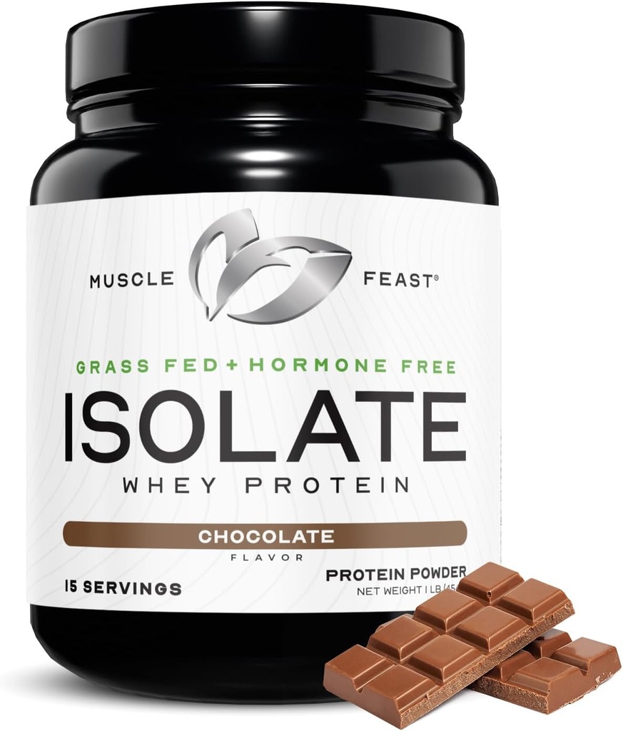 Pâture sans hormones naturelle élevée, poudre de protéines isolat de lactosérum pour les hommes et les femmes, propre, sans gluten, délicieuse protéine isolate - chocolat, 1lb
