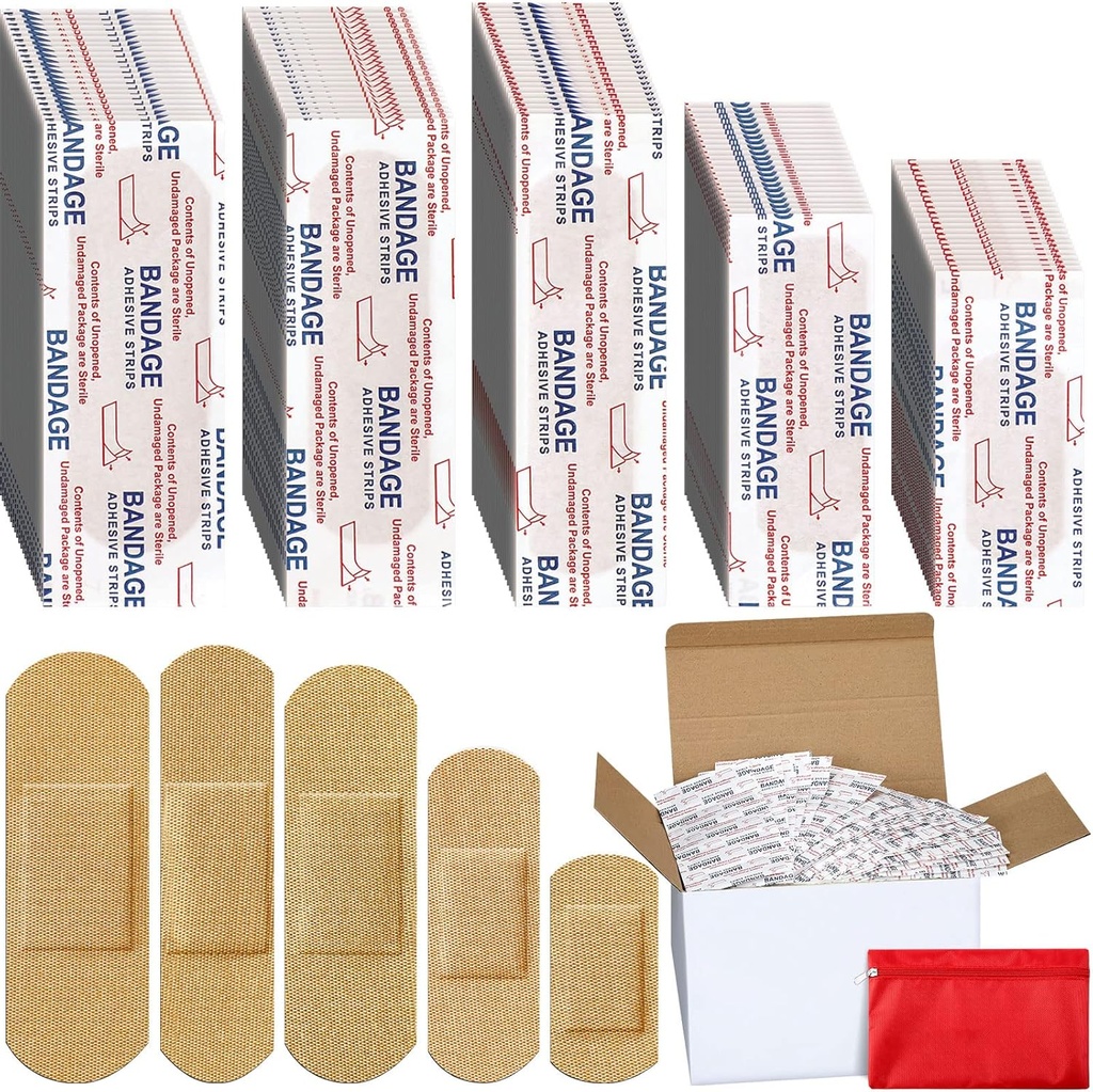 Lounsweer 2000 Pcs Tissu Bandes adhésives Variety Pack Bulk Assorted Sizes Flexible Breathable Patch Fabric Bandages for Family First Aid Skin Wrap Finger Wound, Natural