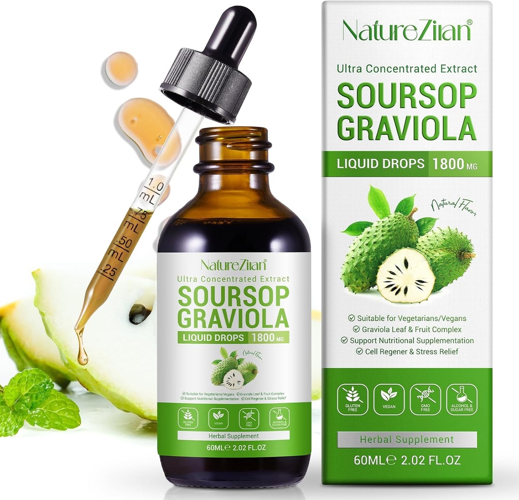 Sursop Graviola gouttes liquides - Sursop Bitters liquide - Sursop feuilles extrait - antioxydant naturel - support cellulaire et régénération - Immune Boost - Relax - foie et sommeil (1)