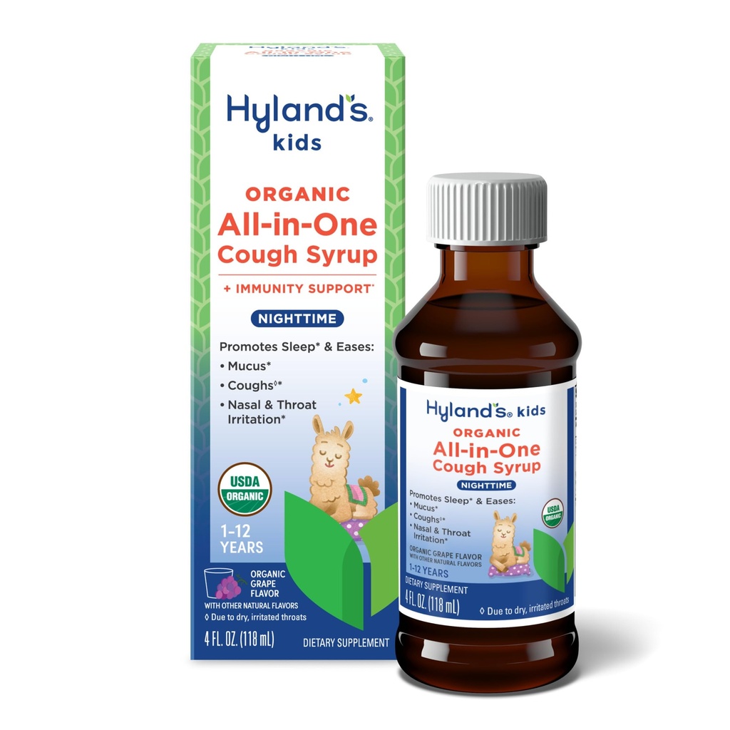 Hyland's Kids Organic All in One Cough Sirop Nighttime - Raisin