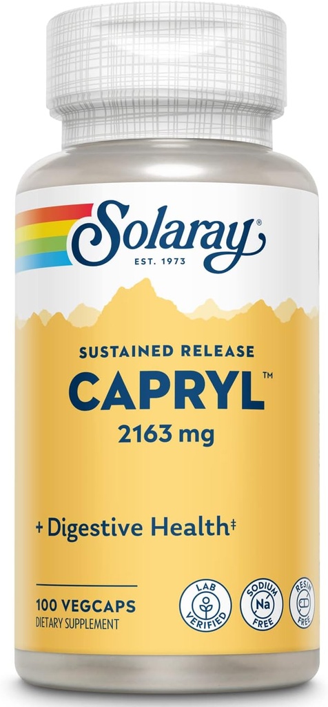 SOLARAY Capryl-Release prolongée Acid Capryl-Release Responsibility Gastro-intestinal Healthy Tract Support de 16 portions 100 VegCaps