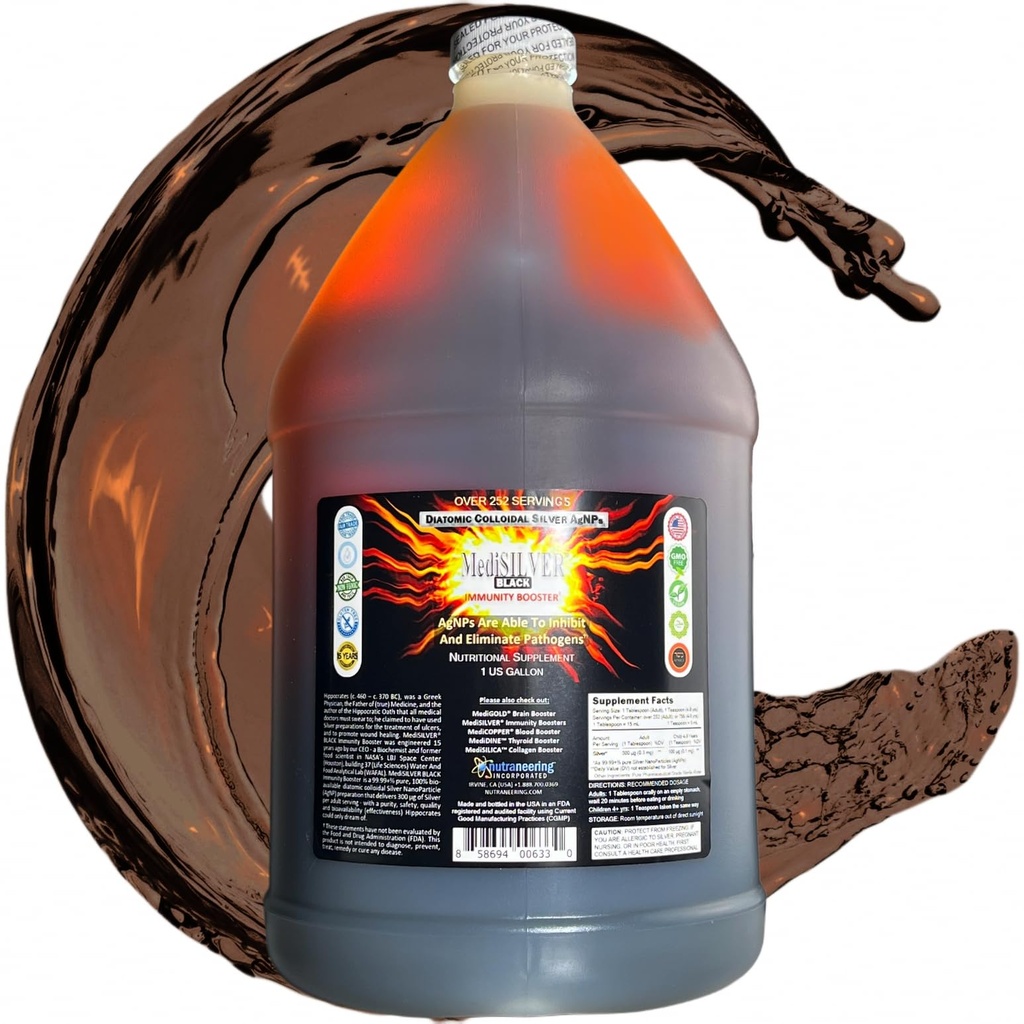 MediSILVER Noir Immunity Booster Diatomic True Colloïdal Argent AgNP Nutrient - 1 Gallon en plastique Opaque Jug